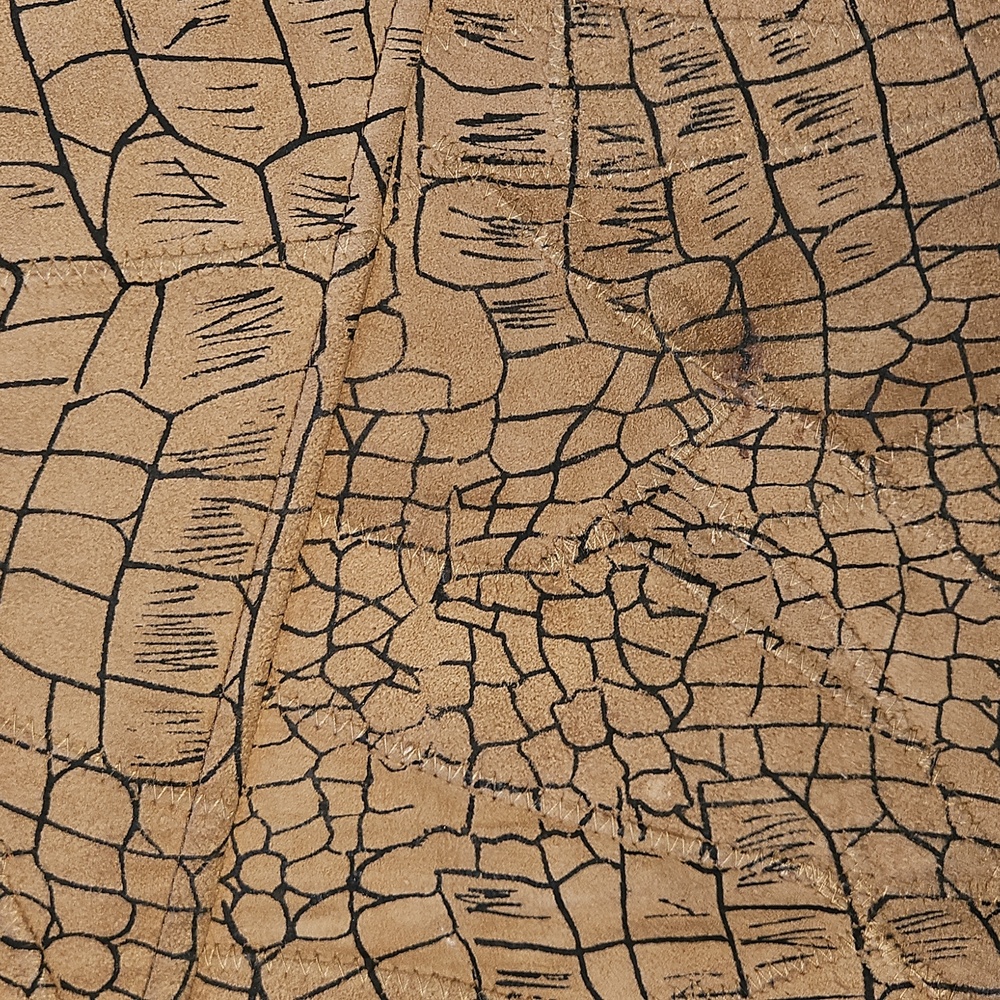Leather Suede Crocodile Print Brown Tan Textured Midi Skirt Partial Zip & Snap - Picture 3 of 10
